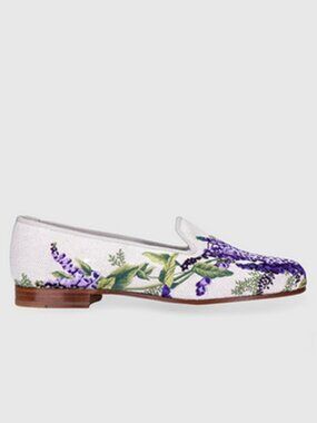 Stubbs & Wootton Foxglove Flax Embroidered Loafers 8.5B Cream